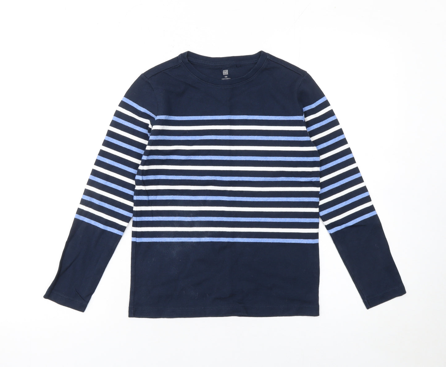 Uniqlo Girls Blue Striped Long Sleeve Cotton T-Shirt 10 Years