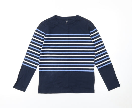 Uniqlo Girls Blue Striped Long Sleeve Cotton T-Shirt 10 Years