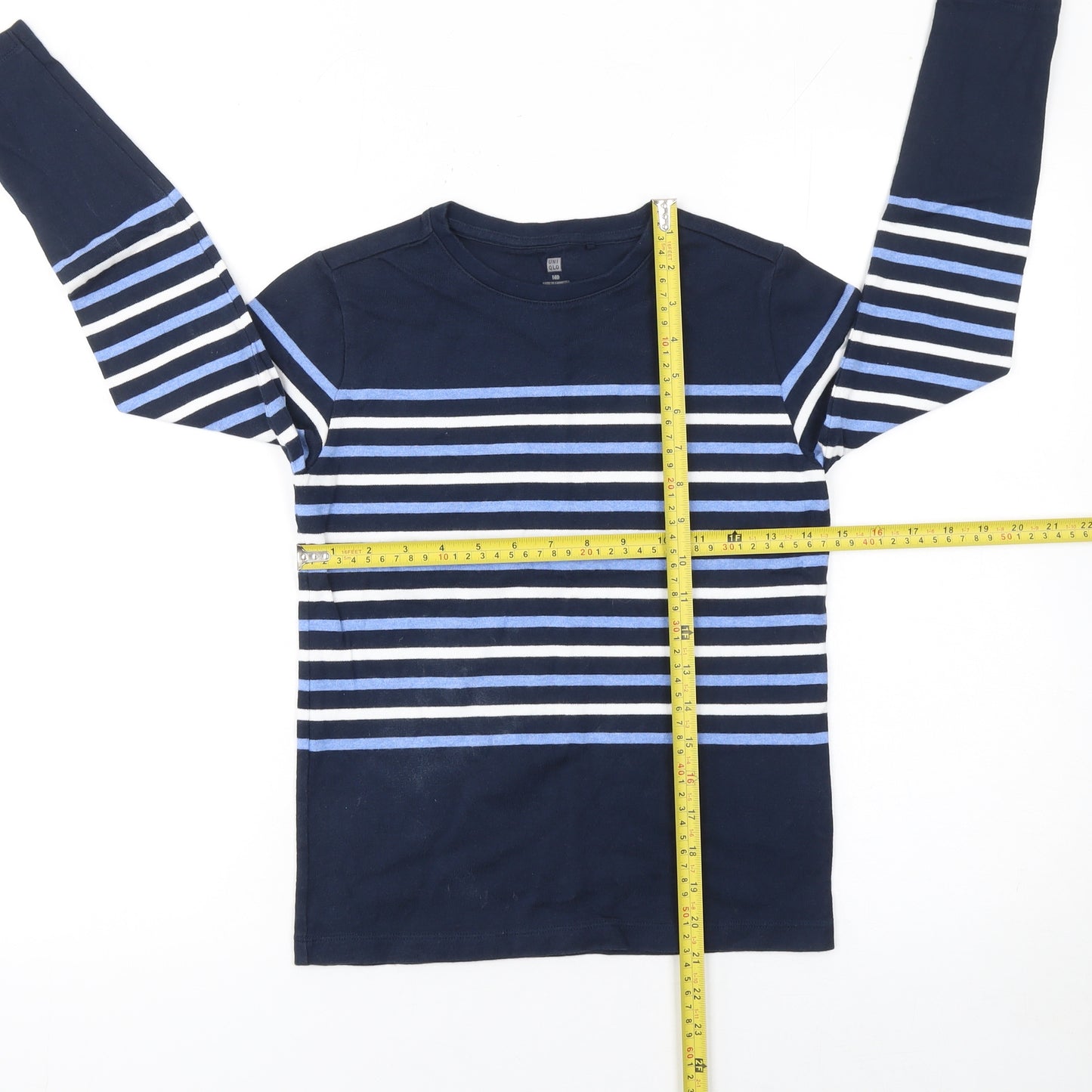 Uniqlo Girls Blue Striped Long Sleeve Cotton T-Shirt 10 Years