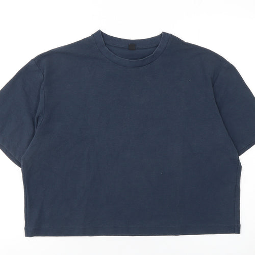 Uniqlo Women Blue Cropped Crew Neck Cotton Blend T-Shirt M