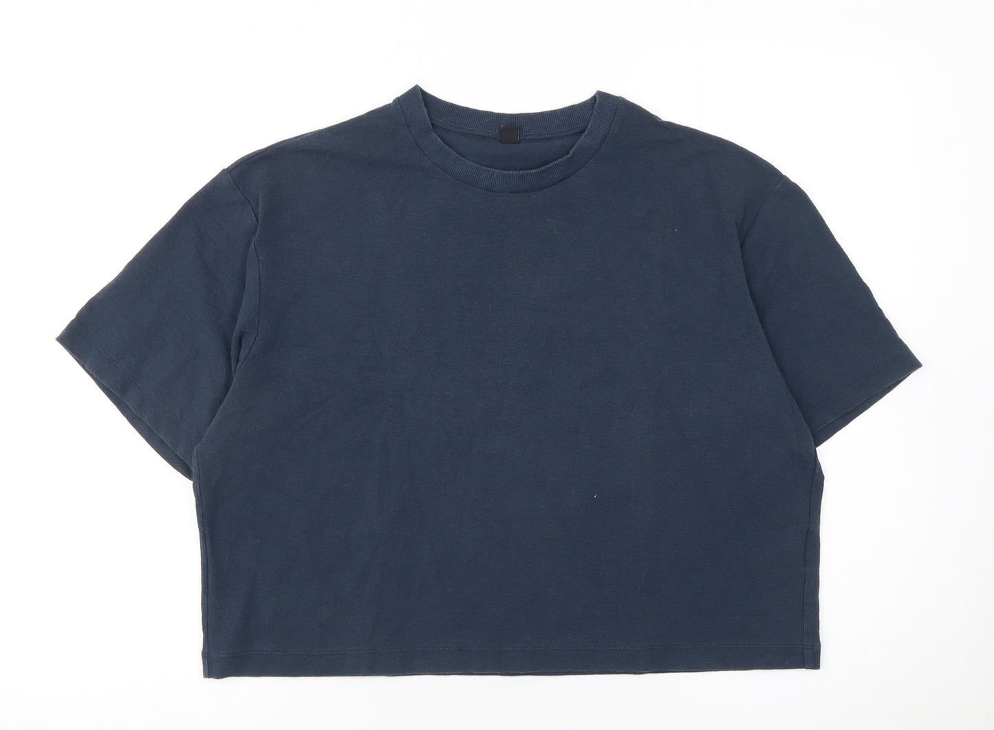 Uniqlo Women Blue Cropped Crew Neck Cotton Blend T-Shirt M