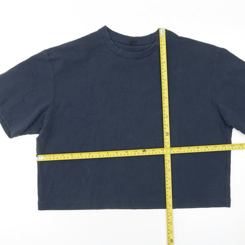 Uniqlo Women Blue Cropped Crew Neck Cotton Blend T-Shirt M