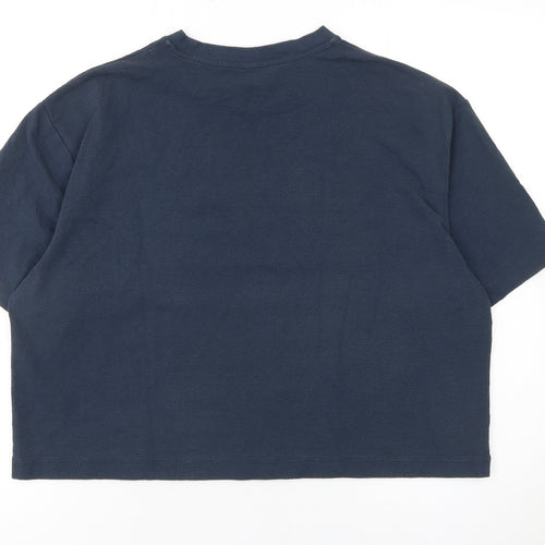 Uniqlo Women Blue Cropped Crew Neck Cotton Blend T-Shirt M