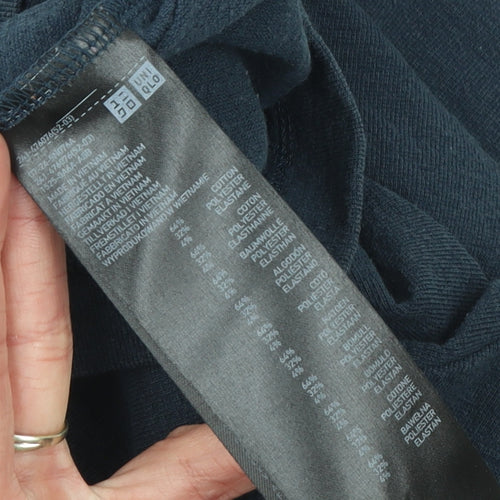 Uniqlo Women Blue Cropped Crew Neck Cotton Blend T-Shirt M