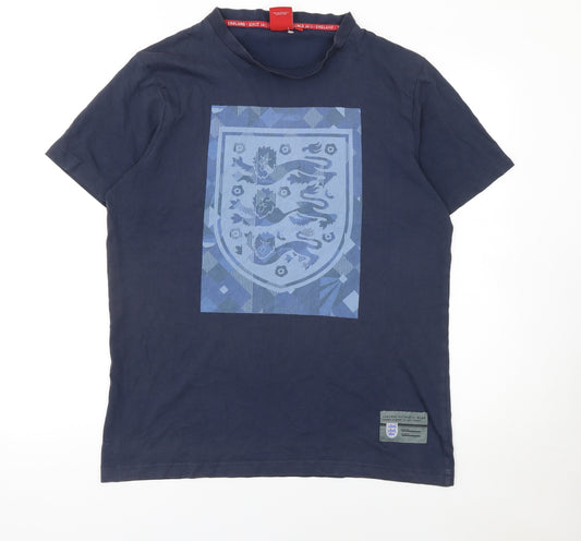England Men's Blue Cotton Crew Neck T-Shirt L Sports Patriotic