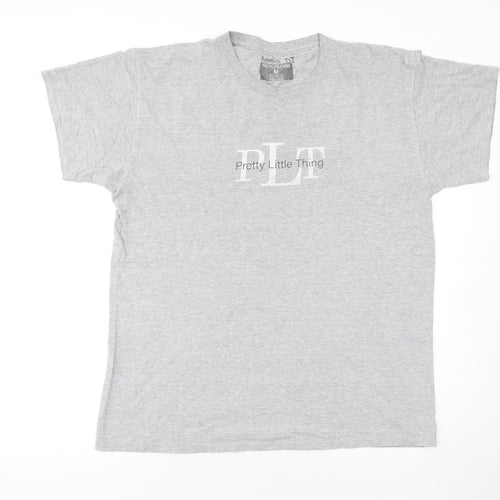 Pretty Little Thing Women’s Grey Basic Logo Cotton T-Shirt M