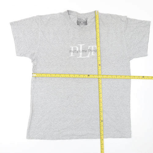 Pretty Little Thing Women’s Grey Basic Logo Cotton T-Shirt M