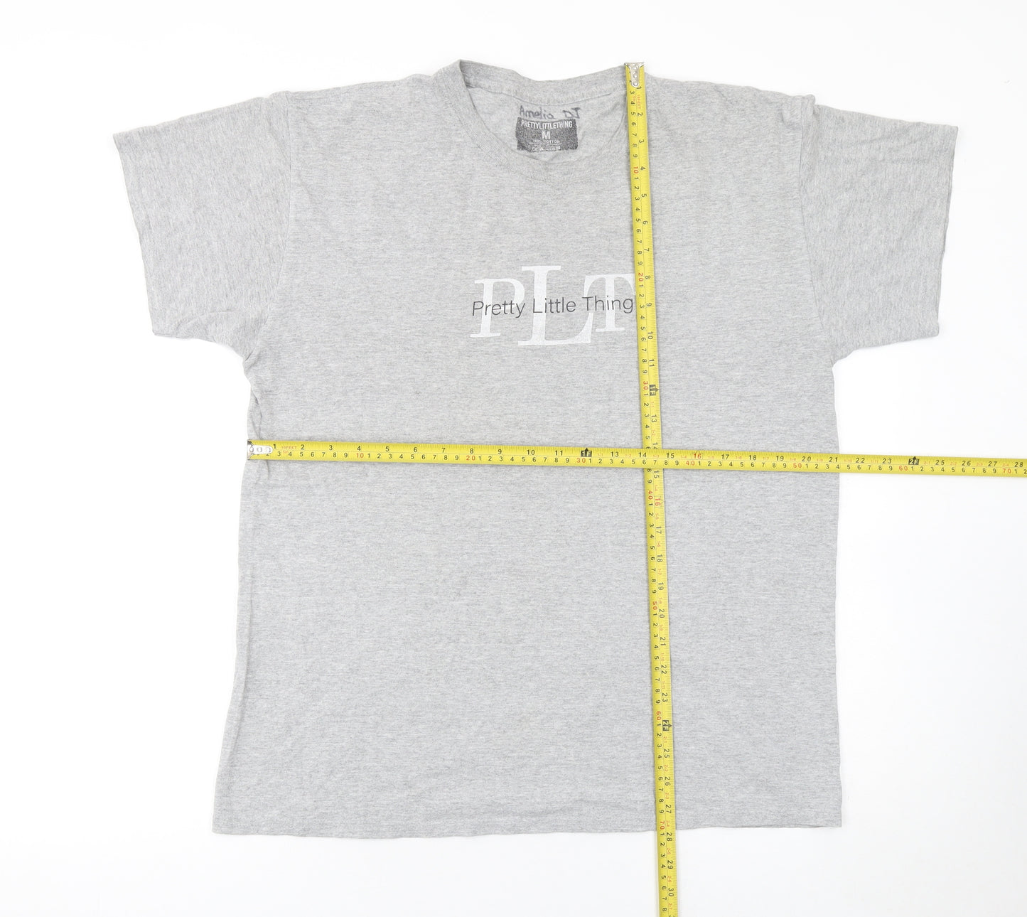Pretty Little Thing Women’s Grey Basic Logo Cotton T-Shirt M