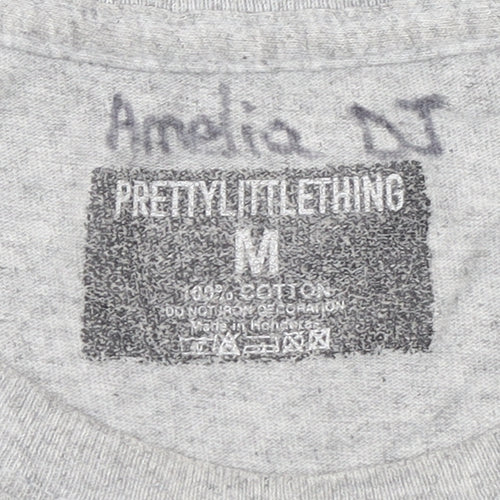 Pretty Little Thing Women’s Grey Basic Logo Cotton T-Shirt M