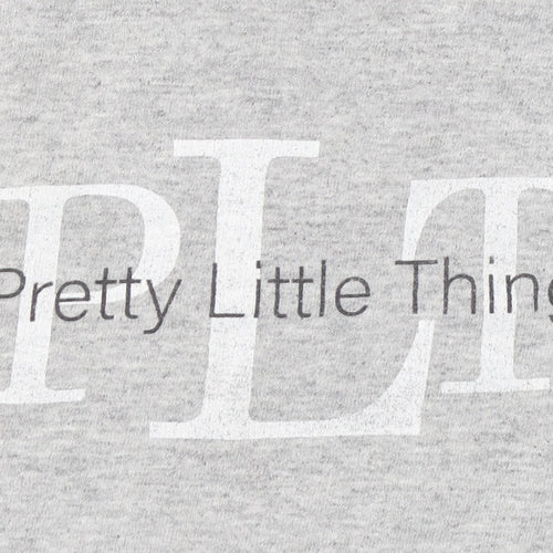 Pretty Little Thing Women’s Grey Basic Logo Cotton T-Shirt M