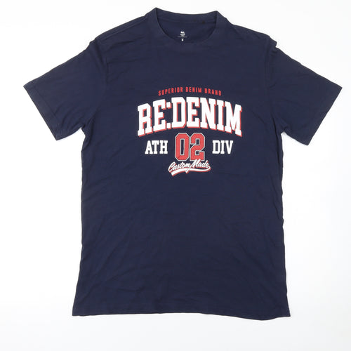 RE: Denim Men's Blue Graphic Print Crew Neck Cotton T-Shirt M