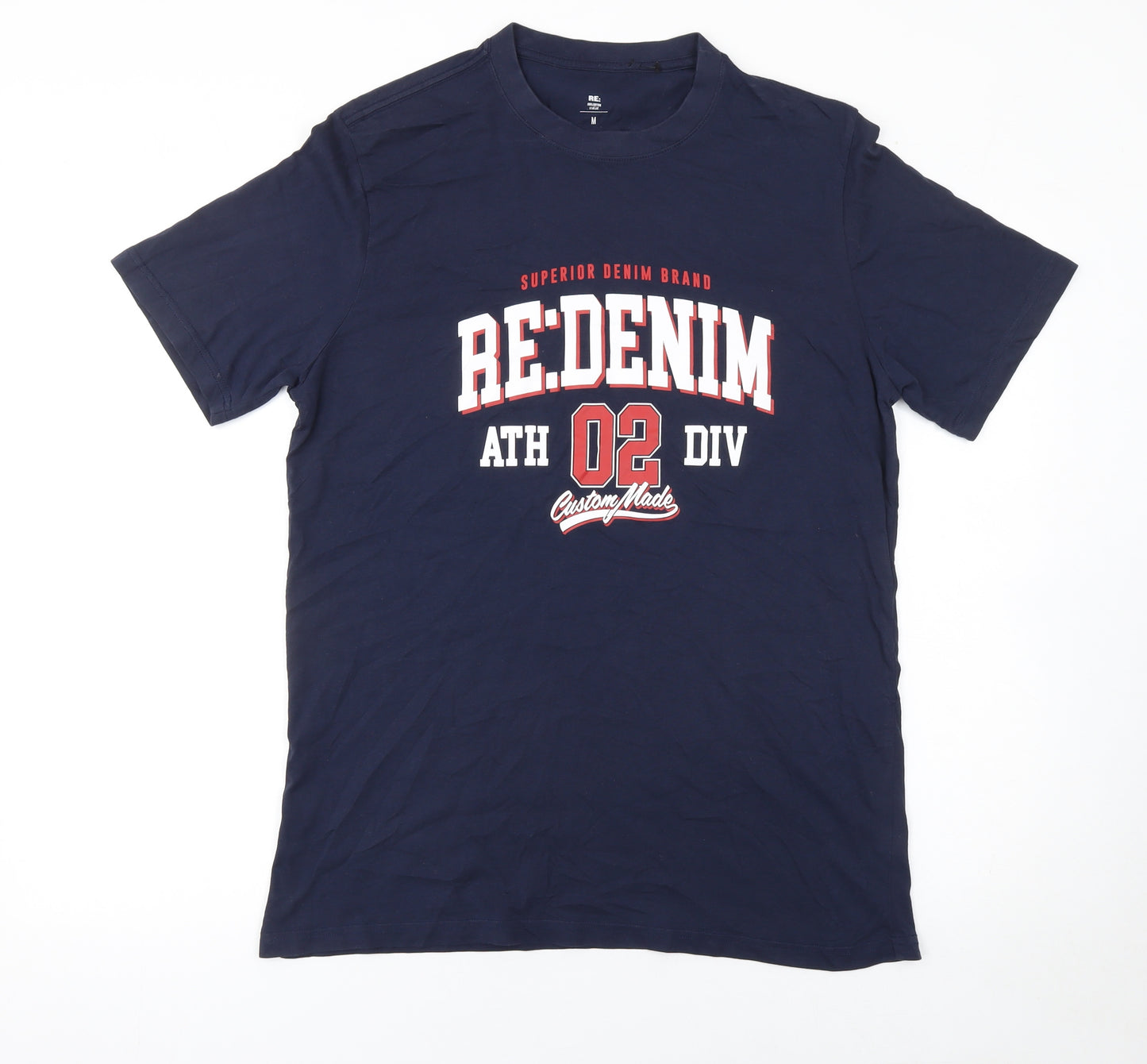 RE: Denim Men's Blue Graphic Print Crew Neck Cotton T-Shirt M