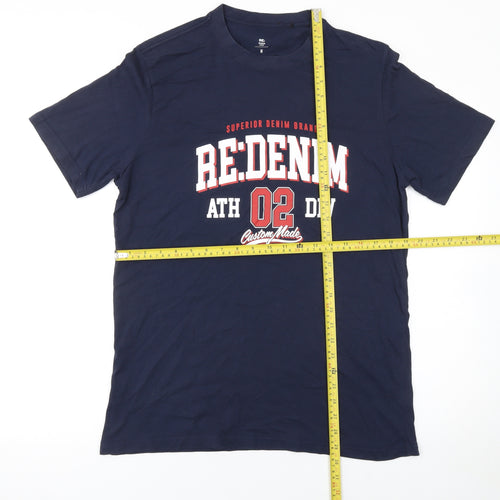RE: Denim Men's Blue Graphic Print Crew Neck Cotton T-Shirt M
