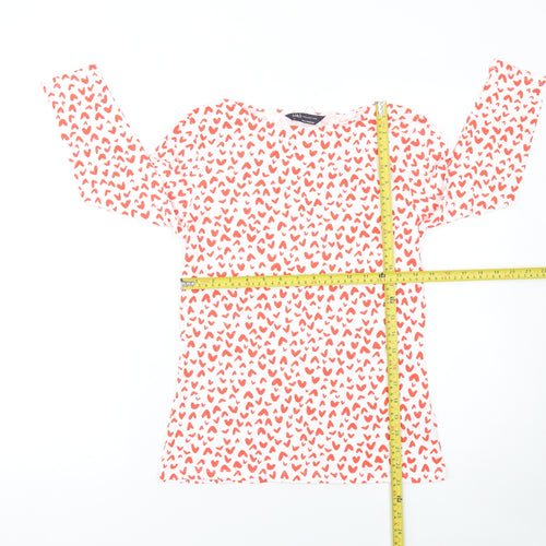 Marks and Spencer Women's White Red Heart Print Long Sleeve T-Shirt Size 10