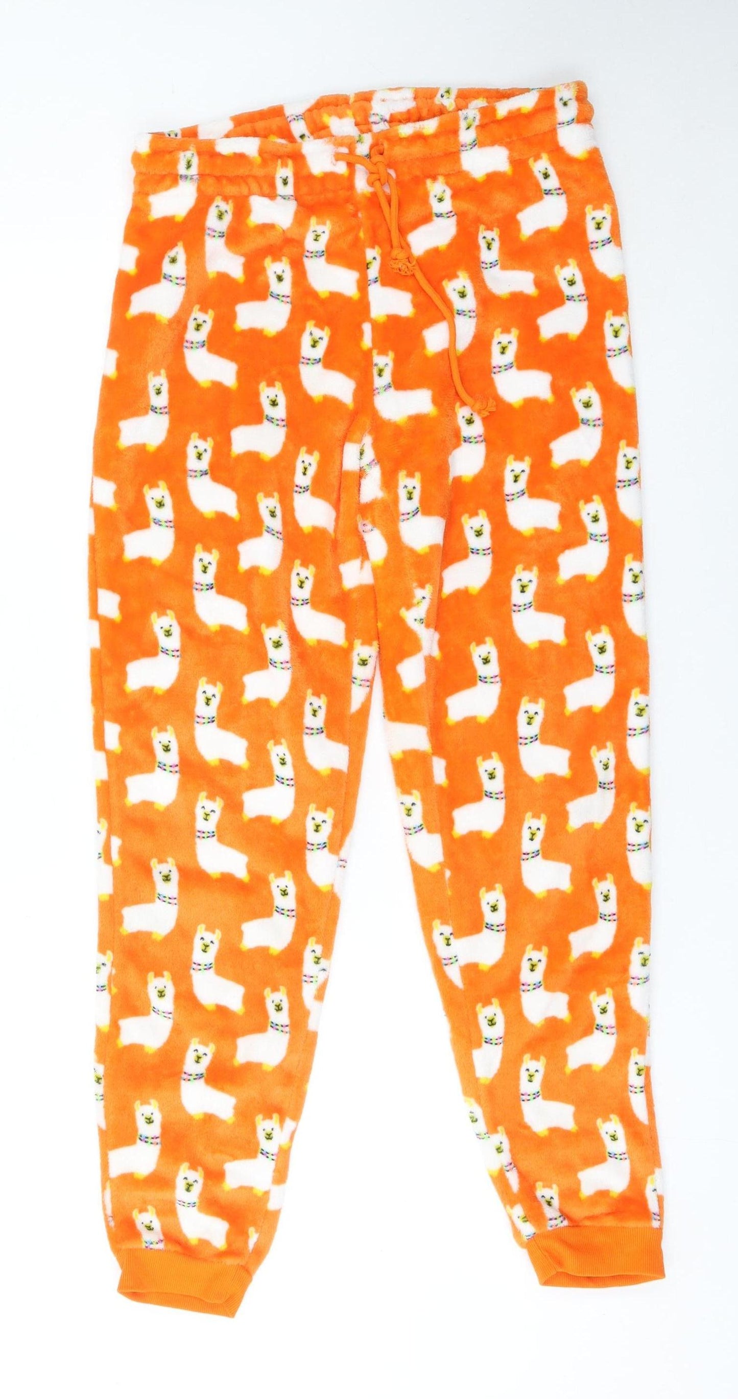 Savida Women Orange Animal Print Fleece Pyjama Pants Size 10