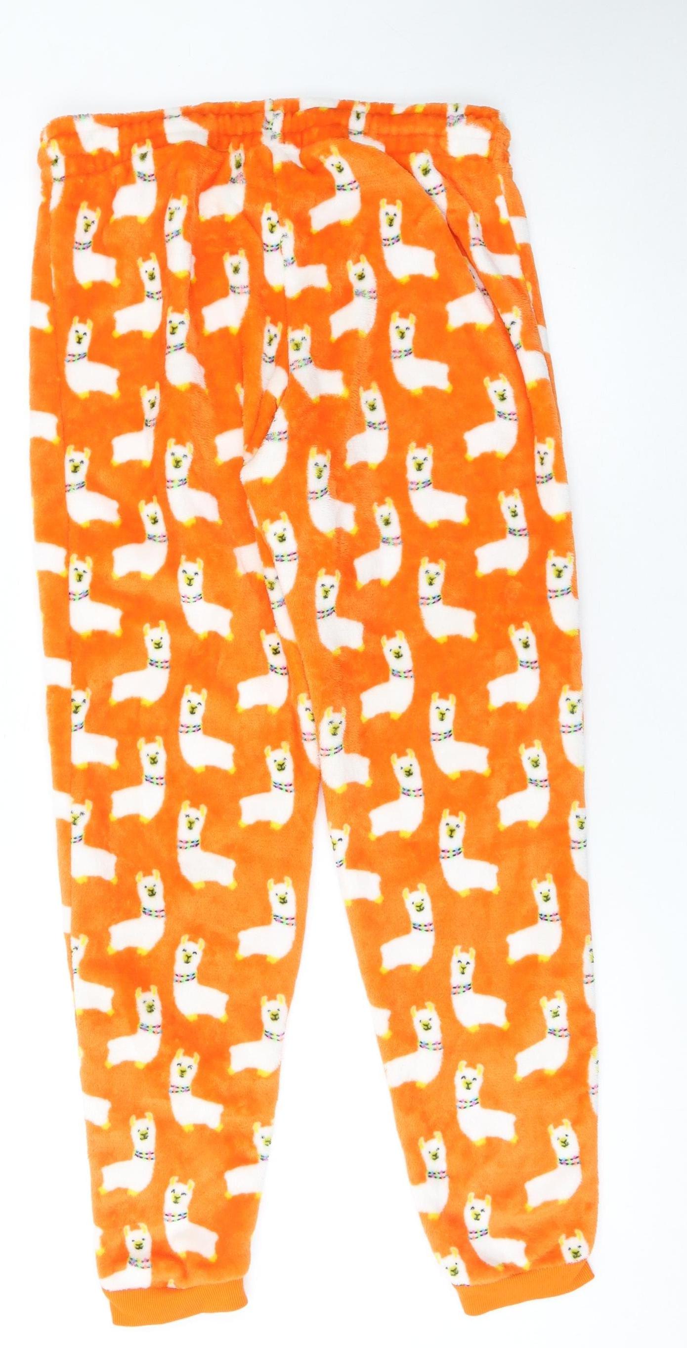 Savida Women Orange Animal Print Fleece Pyjama Pants Size 10
