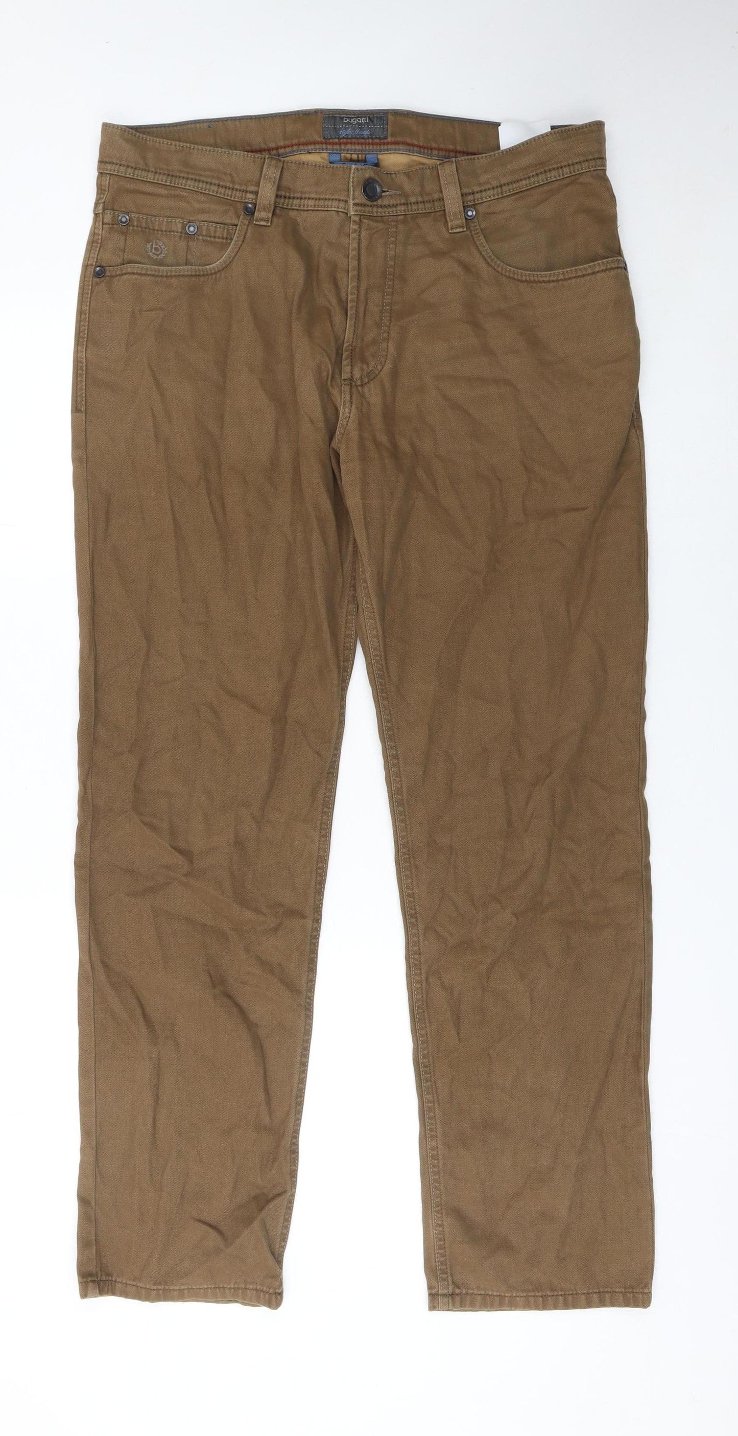 Bugatti Men's Brown 36 Straight Fit Stretch Jeans