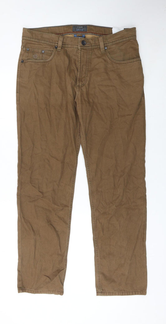 Bugatti Men's Brown 36 Straight Fit Stretch Jeans