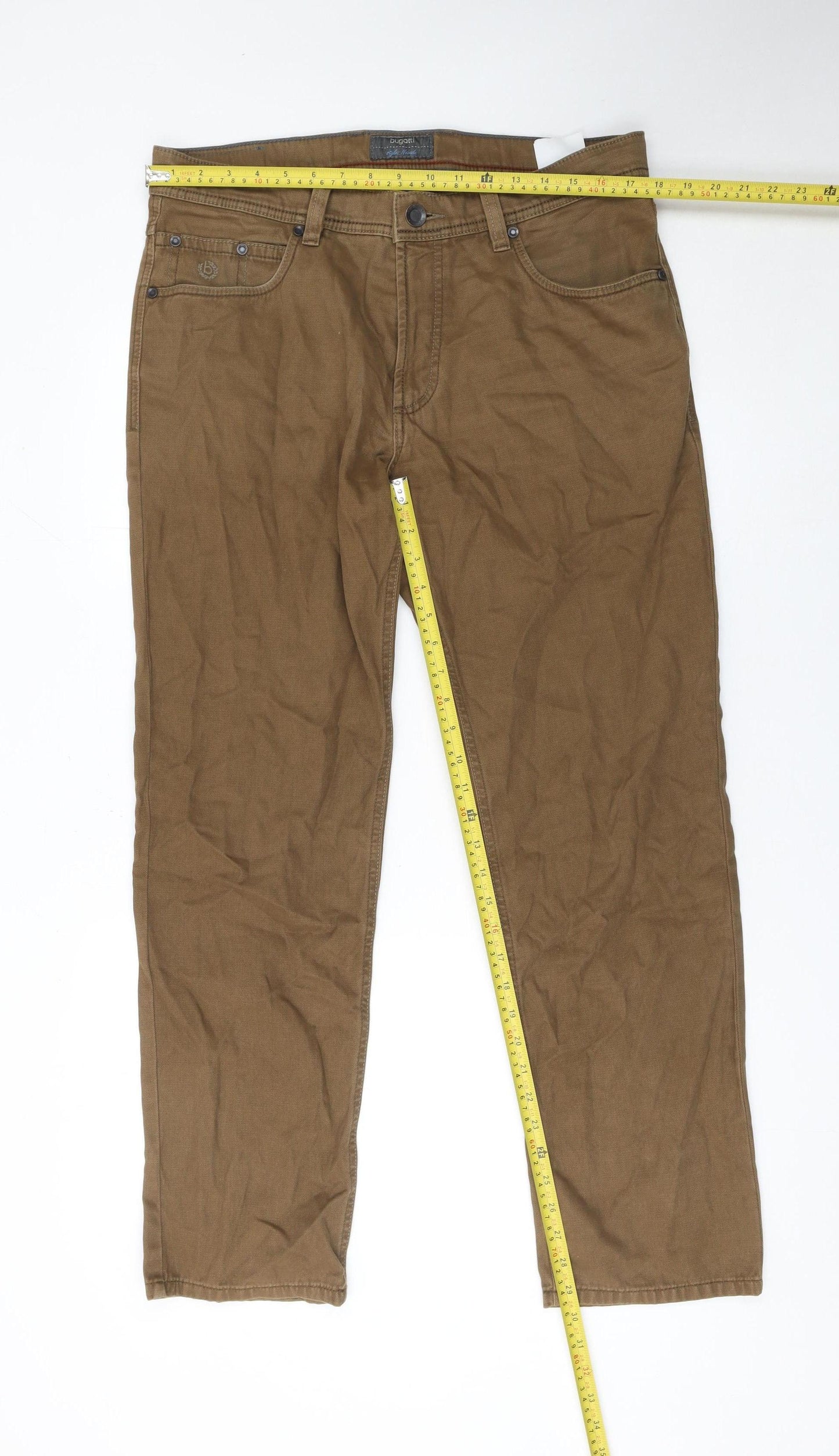 Bugatti Men's Brown 36 Straight Fit Stretch Jeans