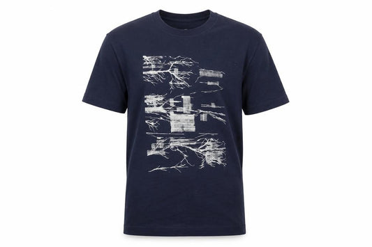 Front view of John Lewis & Partners Men's Blue Art Graphic Cotton Crew Neck T-Shirt, size L
