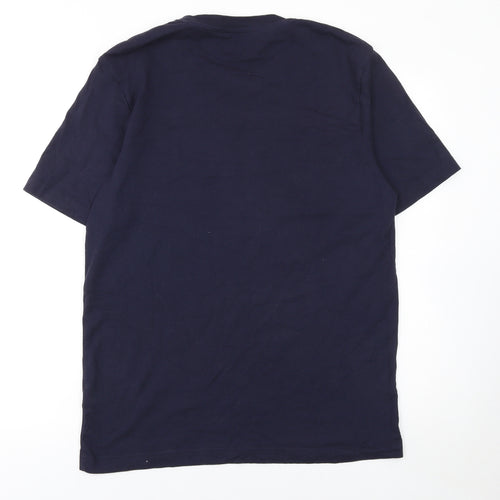 John Lewis & Partners Men's Blue Art Graphic Cotton Crew Neck T-Shirt Size L