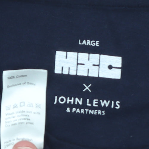 John Lewis & Partners Men's Blue Art Graphic Cotton Crew Neck T-Shirt Size L