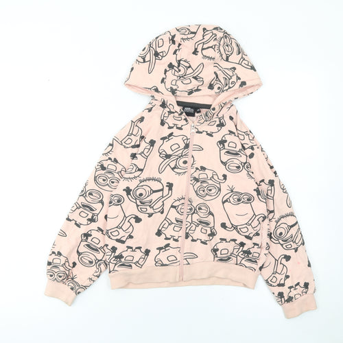 Minions Girls Beige Full Zip Hoodie 8 Years Cotton Blend Graphic Print