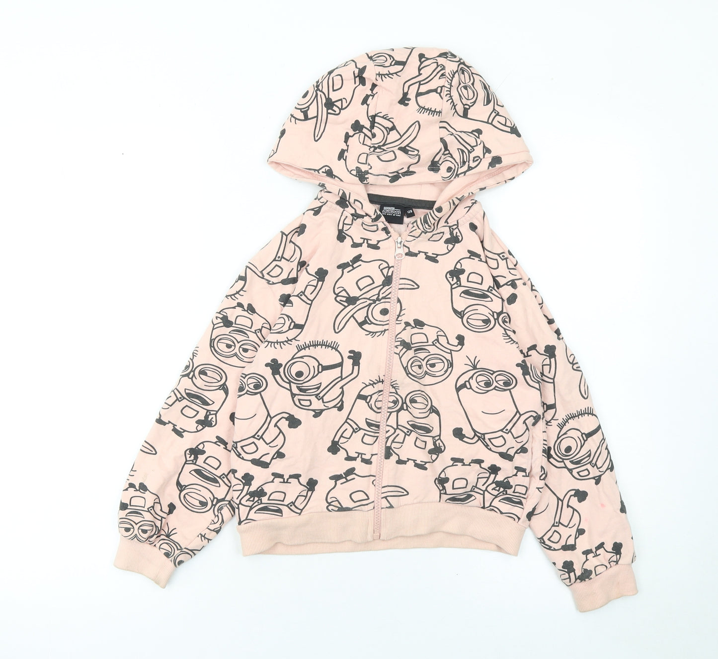 Minions Girls Beige Full Zip Hoodie 8 Years Cotton Blend Graphic Print