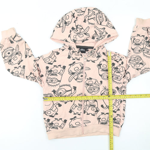 Minions Girls Beige Full Zip Hoodie 8 Years Cotton Blend Graphic Print