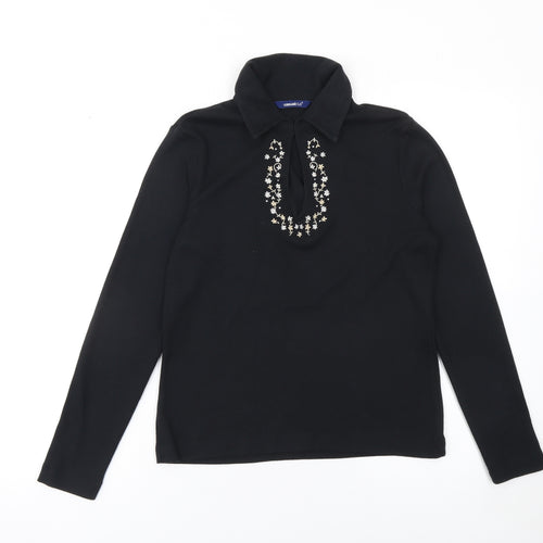 Casual Club Women's Black Collared Beaded Button-Up Top Size 12