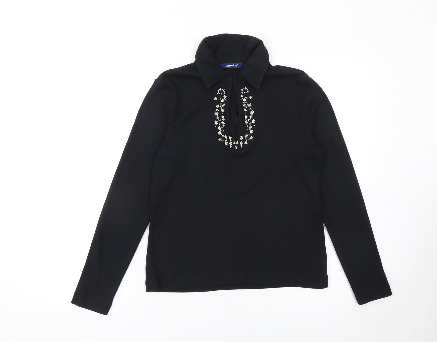 Casual Club Women's Black Collared Beaded Button-Up Top Size 12