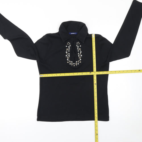 Casual Club Women's Black Collared Beaded Button-Up Top Size 12