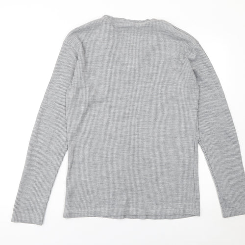 MEGAMAN Mens Grey Henley Knit Jumper M Long Sleeve Sport Style