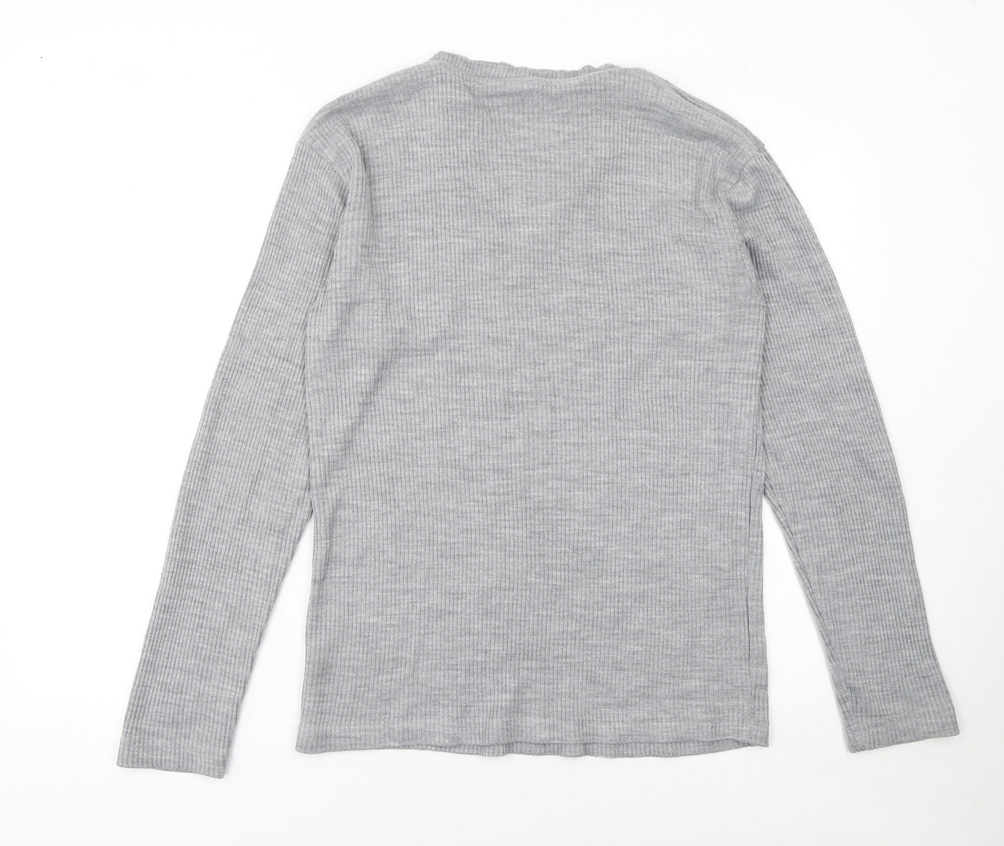 MEGAMAN Mens Grey Henley Knit Jumper M Long Sleeve Sport Style