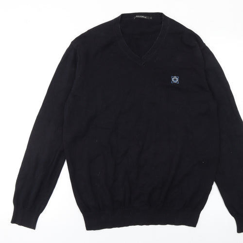 FULLCIRCLE Men's Black Cotton V-Neck Jumper Size L