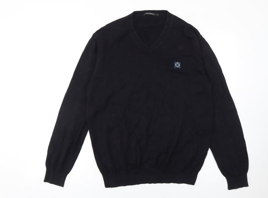 FULLCIRCLE Men's Black Cotton V-Neck Jumper Size L