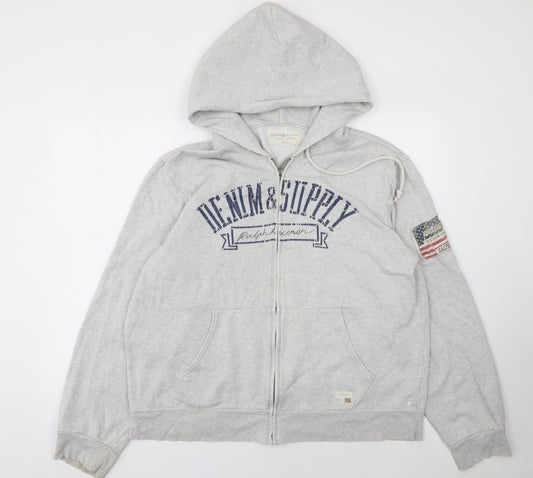 Ralph Lauren Denim & Supply Men's Grey Full Zip Hoodie XL USA Logo