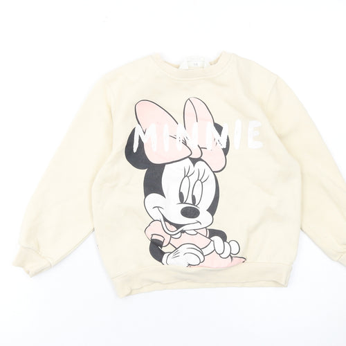 H&M Girls Beige Minnie Mouse Sweatshirt 4-6 Years Pullover Disney Print