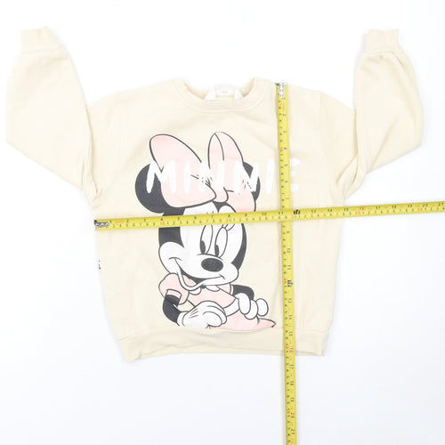 H&M Girls Beige Minnie Mouse Sweatshirt 4-6 Years Pullover Disney Print