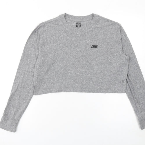 Vans Womens Grey Cropped Long Sleeve Crew Neck T-Shirt Medium