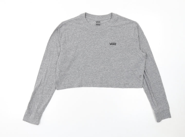 Vans Womens Grey Cropped Long Sleeve Crew Neck T-Shirt Medium