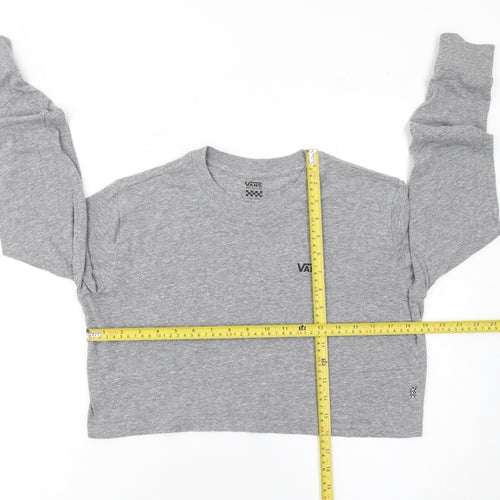 Vans Womens Grey Cropped Long Sleeve Crew Neck T-Shirt Medium
