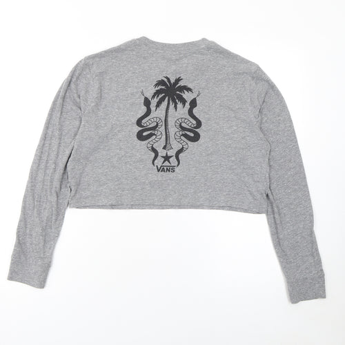 Vans Womens Grey Cropped Long Sleeve Crew Neck T-Shirt Medium
