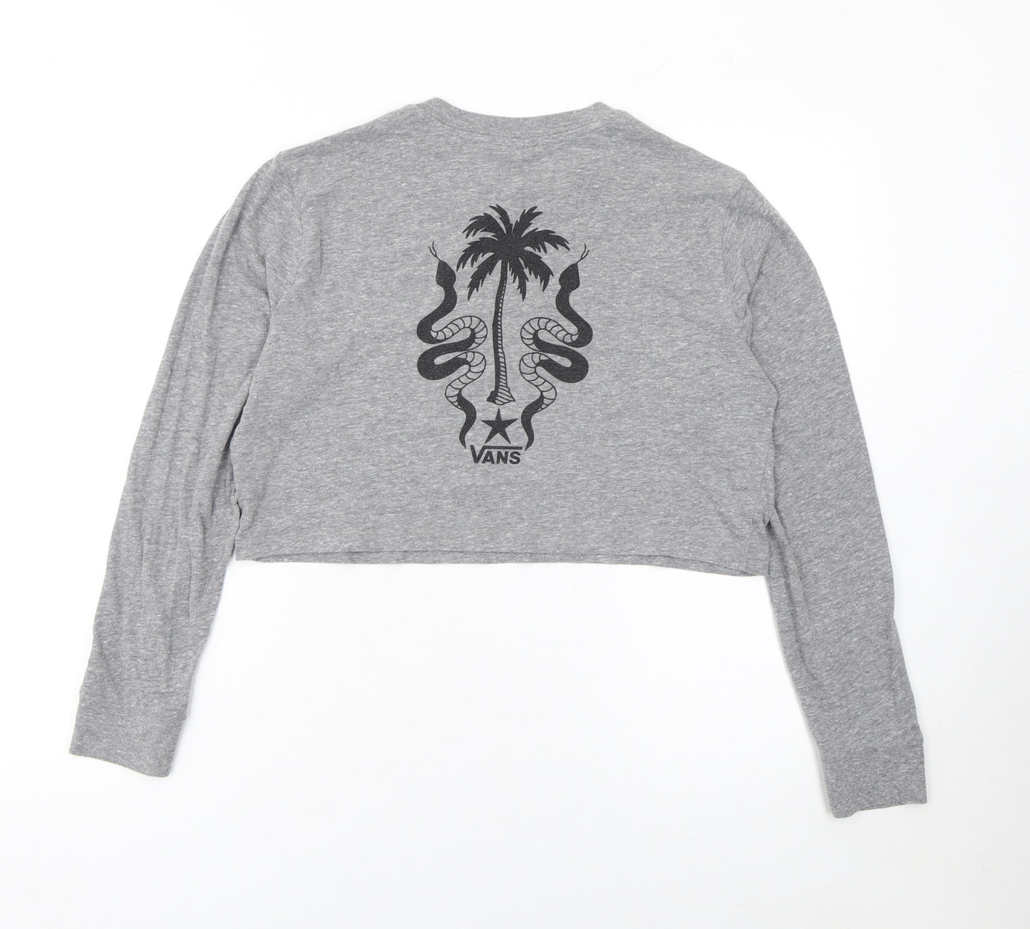 Vans Womens Grey Cropped Long Sleeve Crew Neck T-Shirt Medium