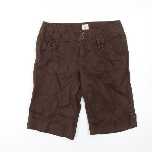 Esprit Women Brown Linen Bermuda Shorts Size 10 Regular Fit Casual
