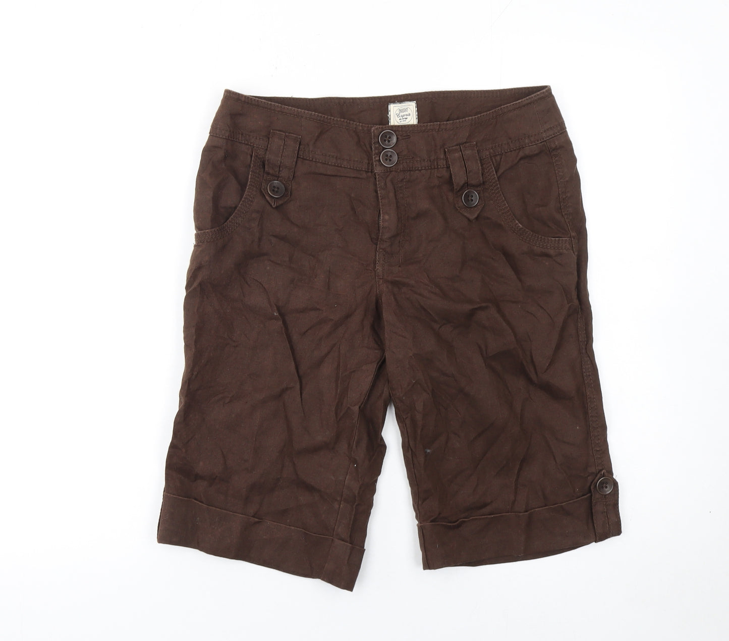 Esprit Women Brown Linen Bermuda Shorts Size 10 Regular Fit Casual