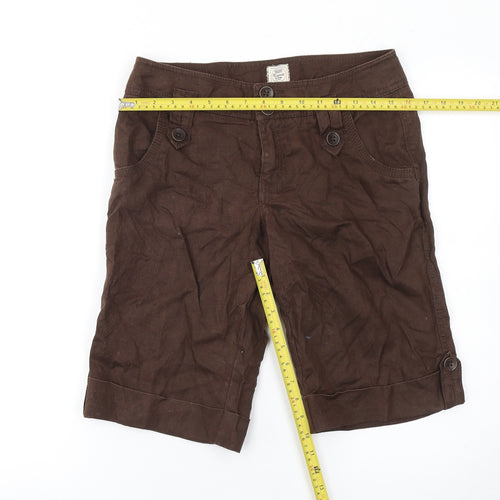 Esprit Women Brown Linen Bermuda Shorts Size 10 Regular Fit Casual