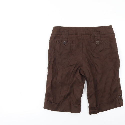 Esprit Women Brown Linen Bermuda Shorts Size 10 Regular Fit Casual