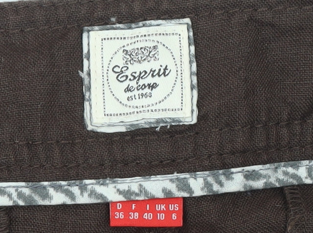 Esprit Women Brown Linen Bermuda Shorts Size 10 Regular Fit Casual
