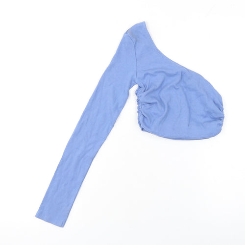ZARA Women Blue One Shoulder Cropped Long Sleeve Top Size S